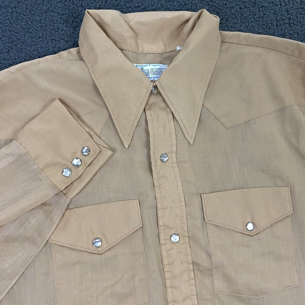 Vintage Kmart Shirt FITS Mens‎ Medium Beige Western Pearl Snap Long Sleeve 70s
